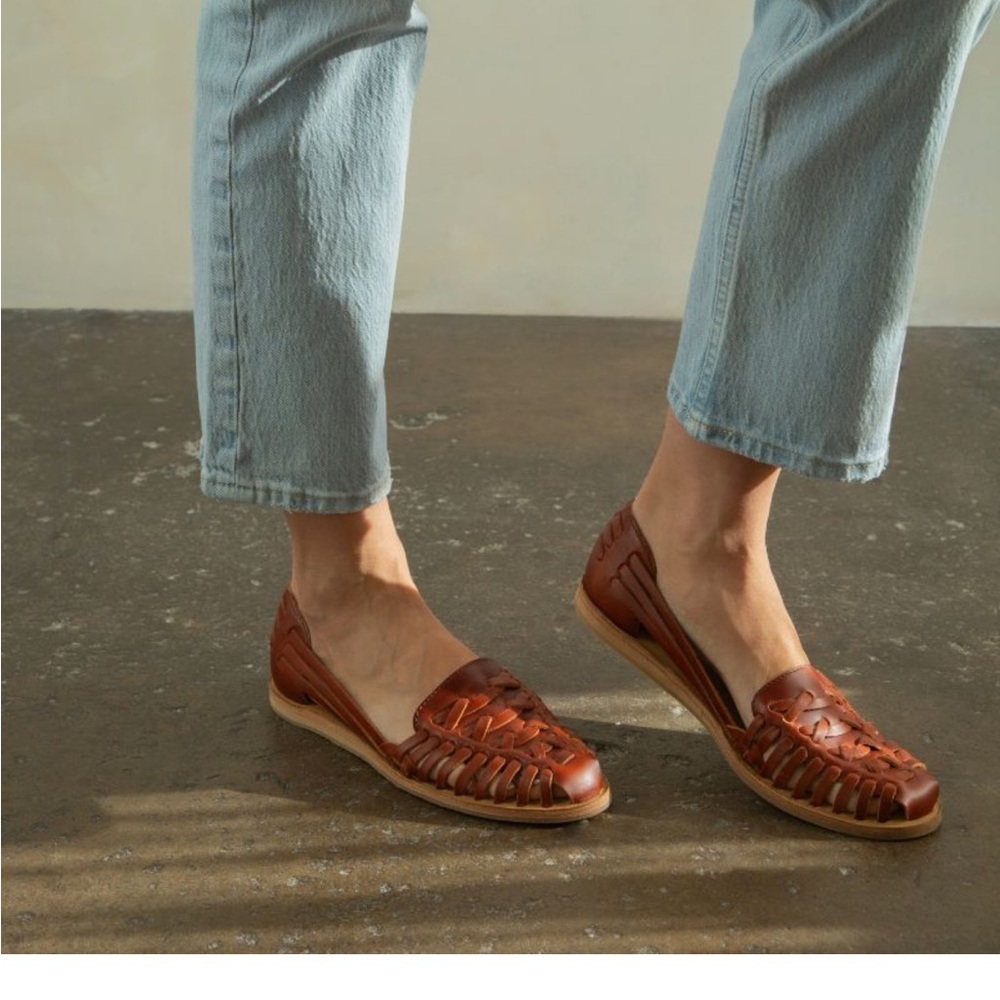 Nisolo Chestnut Woven Leather Huarache Sandals
